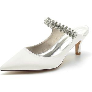 Ivory Rhinestone Mule Heel JC Bing